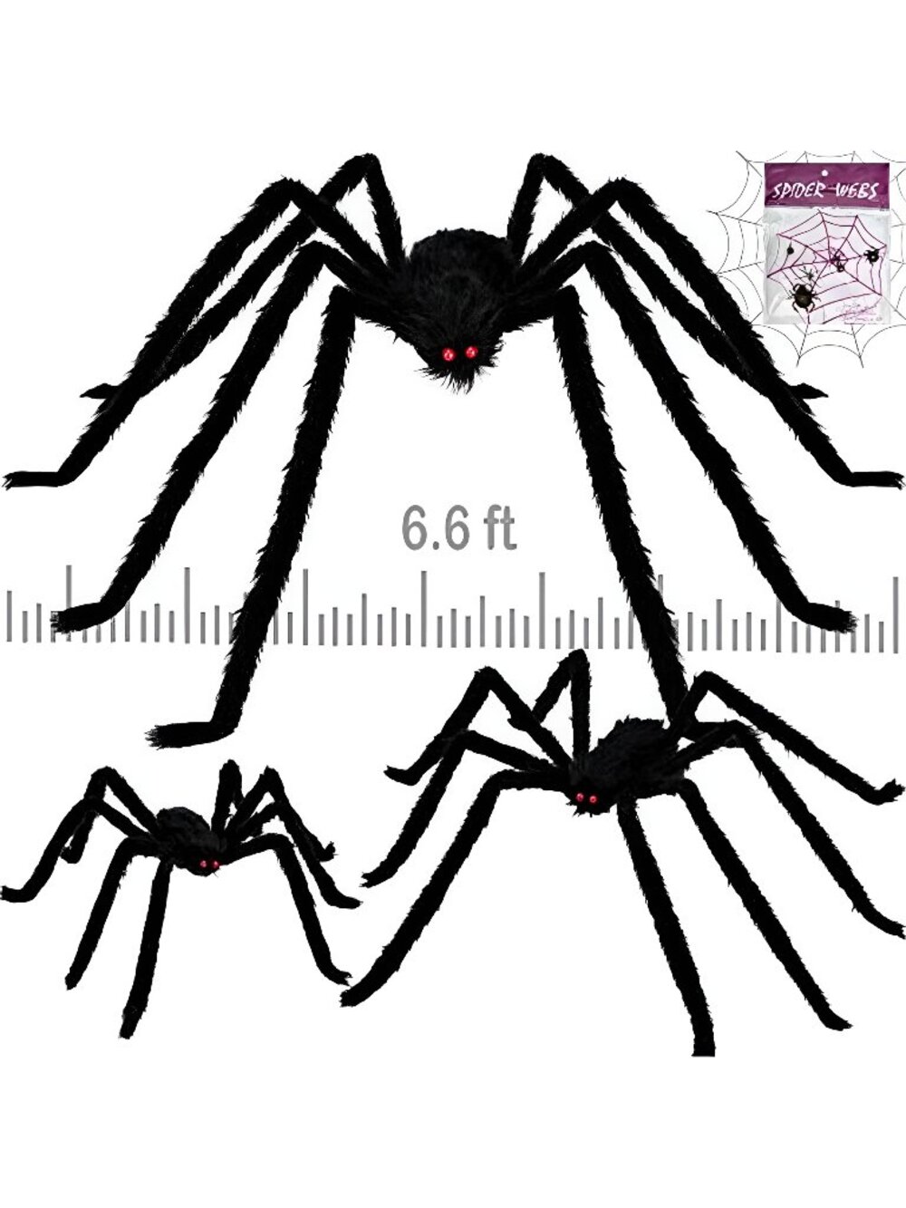 3 Pcs Giant Halloween Spider Decorations Set, Realistic Black Hairy Spiders